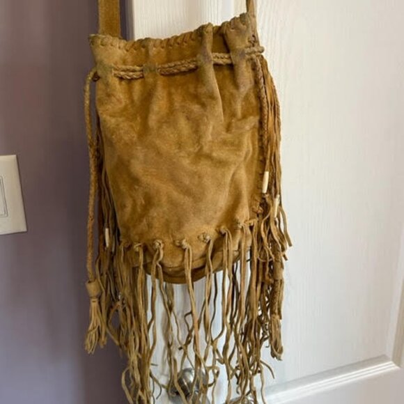Free People Suede Leather Beaded Fringe Crossbody with Faux Turquoise - Picture 6 of 15